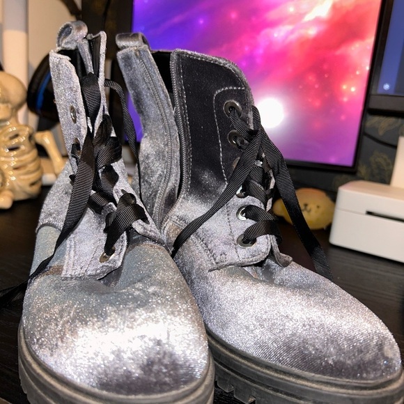Mossimo Supply Co. Shoes - Mossimo Supply Co. Shimmering Silver velvet Combat Boots